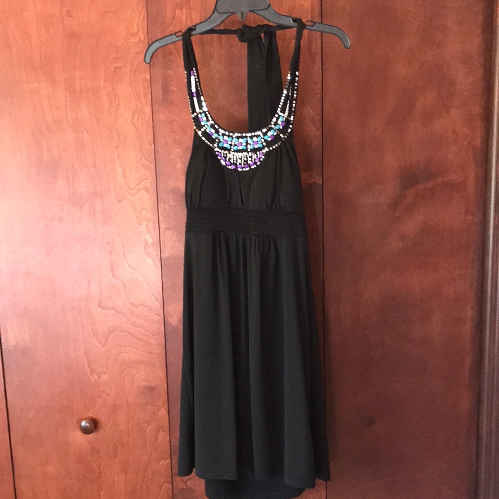 Black dress with sequin neckline